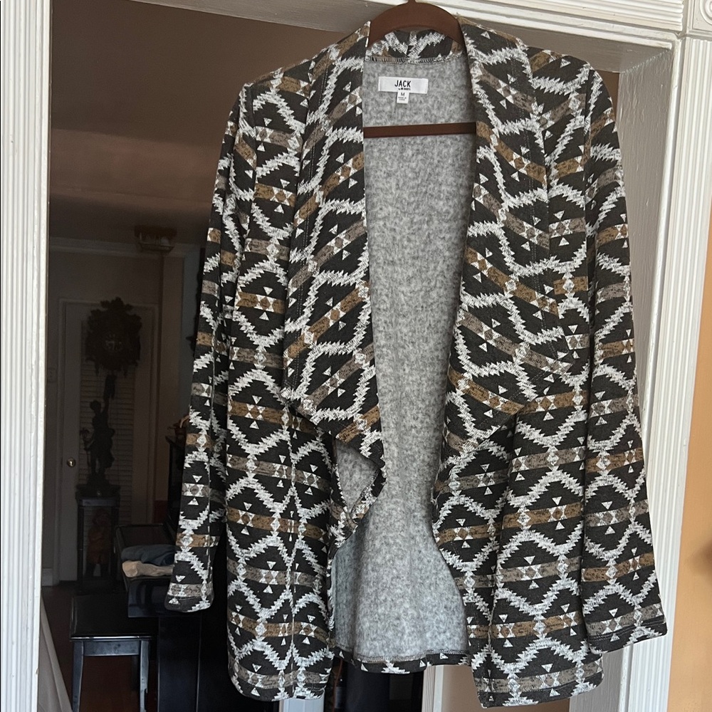Almost New Jack by BB Dakota Geometric Pattern Cardigan - Black, White, Tan